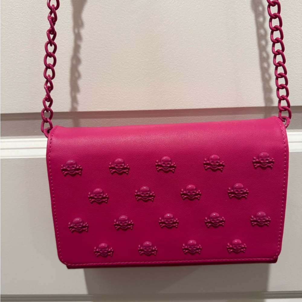 Betsey Johnson Fuchsia Skull Crossbody Bag